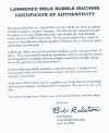Bubble Machine Certificate of Authenticity